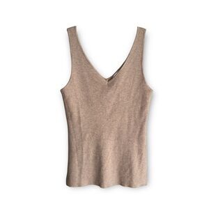Gilli tan ribbed knit v neck sleeveless top